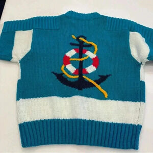 NWT Dockwear Kids Cardigan Sweater Teal & White Unisex Size 3T